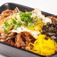Bulgogi Rice · Bulgogi, glass noodle, vegetables, seaweed & egg