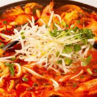 43. Spicy Seafood Soup · Various seafood and vegetables, & Ramen with spicy broth