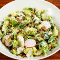 Marina Girl Salad · Chopped lettuce, avocado, cucumber, radish, pumpkin seeds, cotija, jalapeño vinaigrette (veg)
