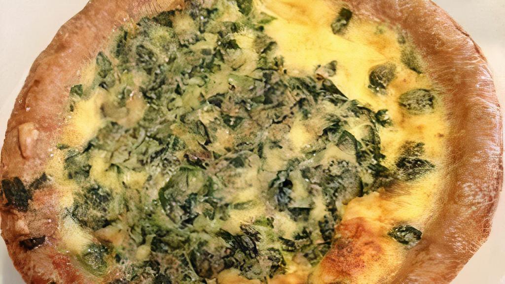 Quiche Florentine · Farm fresh eggs, jack & cheddar cheese, spinach, sliced mushrooms, onion & bell peppers baked in a flaky butter-crust.  Served with Country Reds or fresh fruit.
