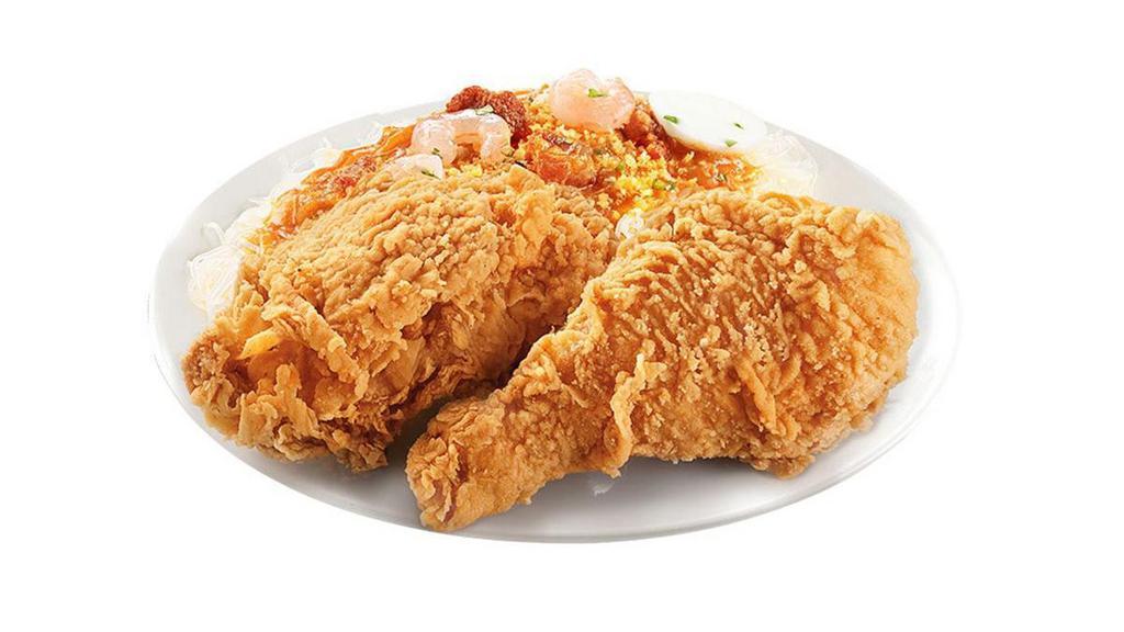 2 Pc Chickenjoy W/ Palabok Fiesta · A Chickenjoy drumstick and thigh served with Palabok Fiesta Note: Palabok sauce contains shrimp and pork that cannot be removed