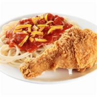 1 Pc Chickenjoy W/ Jolly Spaghetti & Drink · A Chickenjoy fried chicken drumstick served with Jolly Spaghetti
