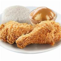 2 Pc Chickenjoy W/ 2 Sides · A drumstick and thigh of our signature Chickenjoy fried chicken served with 2 sides. Choose ...