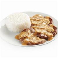 3 Pc Burger Steak W/ 1 Side · 3 Savory sweet beef burger patties smothered with mushroom gravy, best paired with rice
