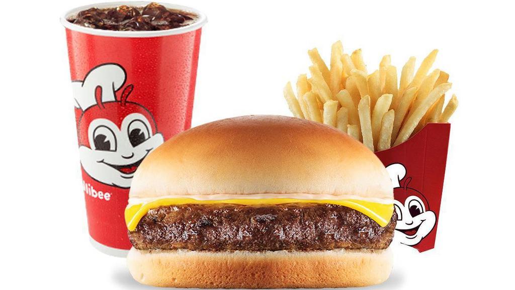 Kids Meal: Cheesy Yumburger, Small Fries And Drink · A kids meal with a Cheesy Yumburger, a small fries, a drink and a toy when offered