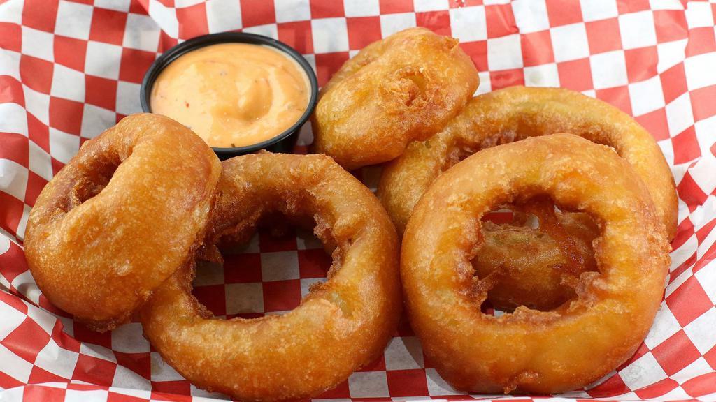 Beer Battered Onion Rings · Hand Made to order. (5 Piece)