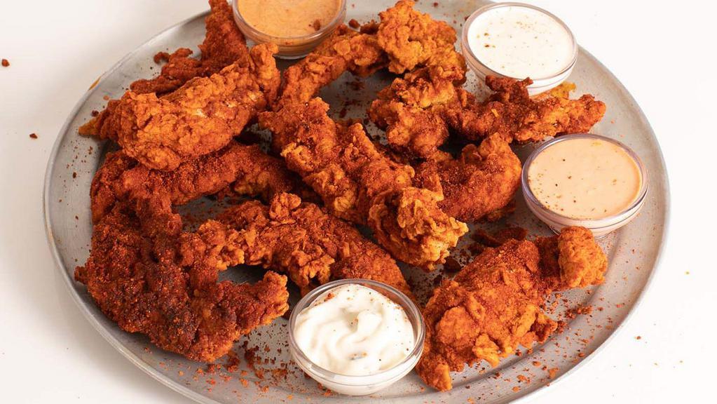 20 Tenders · 20 hand-breaded crispy chicken tenders. Choose Regular or Nashville Hot AF with your choice of 4 sauces.