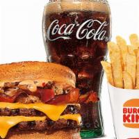 Bacon Whopper Melt Meal · New Bacon Whopper Melt features two slices of toast, layered with ¼. lb of flame-grilled bee...