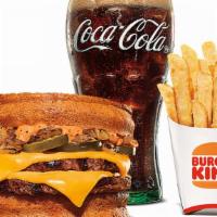 Spicy Whopper Melt Meal · New Spicy Whopper Melt features two slices of toast, layered with ¼. lb of flame-grilled bee...