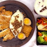Pork Chop Rice 豬排飯 · Deep fried crisp center cut lean pork chop seasoned in house special sauce, and served with ...