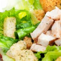 Caesar Salad with Chicken · Fresh green salad prepared with Grilled chicken, croutons, cheese, and caesar dressing.