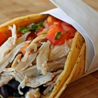 Shredded Chicken (T) · 4 inch corn tortilla with shredded chicken and pico de gallo. Crispy taco is fried with the ...