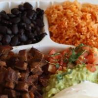 Steak (P) · plate of steak, beans, rice, and pico de gallo includes choice of two flour (10 inch) or fou...