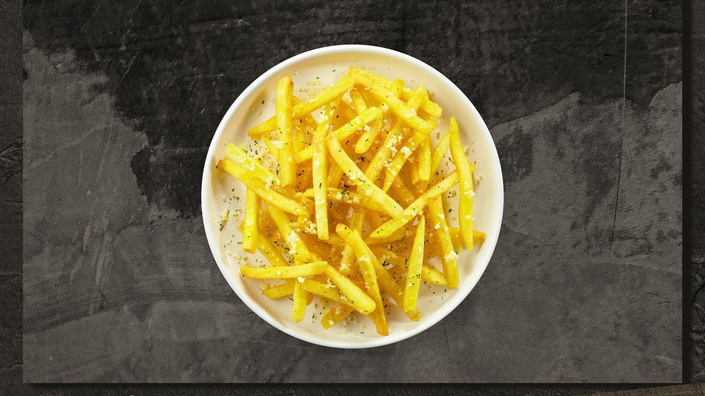 Cheesy Crazy Fries · Idaho potato fries cooked until golden brown and garnished with salt and melted cheddar cheese.