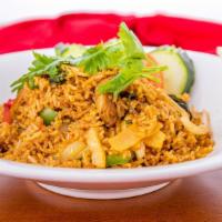 VO. Spicy Fried Rice · Spicy. Fried rice with egg, chili, garlic, onions, bell pepper, bamboo shoots, string beans,...