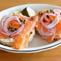 Classic Smoked Salmon Bagel Sandwich * · smoked salmon, cream cheese, red onion & capers