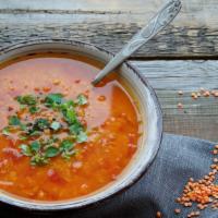 Lentil Soup (12oz) · Hearty house made lentil soup stewed with potatoes, carrots, zucchini, and traditional spice...