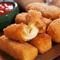 Mozzarella Sticks (18 Pc) · Crispy golden mozzarella sticks served with savory marinara dipping sauce.