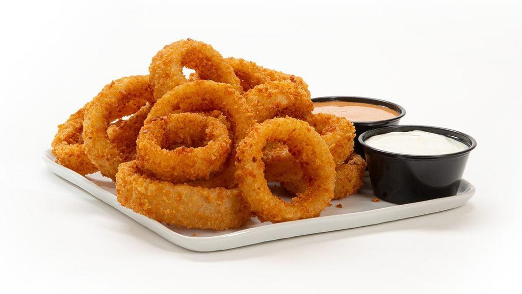 Crispy Onion Rings · 13 crispy onion rings with Smoky BBQ mayo and ranch.