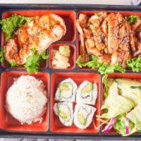 2 or 3 Item Bento Box · INCLUDED  SOUP, SALAD, RICE, 4PCS CALIFORNIA ROLL