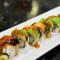 4. Dragon Roll · IN : Shrimp tempura, cucumber  /  OUT : eel, avocado
