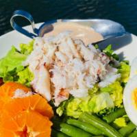 Lake Chalet Louie with Dungeness Crab · Garden lettuces, lemon vinaigrette, citrus, tomato, avocado, boiled egg, louie dressing with...
