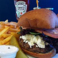 Lamb Burger · 1/2 lb. Niman Ranch Lamb with roasted garlic, olive oil, topped with feta cheese, spring mix...