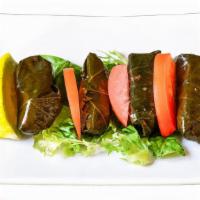 Dolma · Stuffed grape leaves with rice and various spices with olive oil (Vegan).