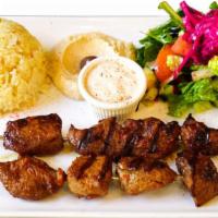 Lamb Shish Kebab · Marinated and grilled lamb leg cubes.