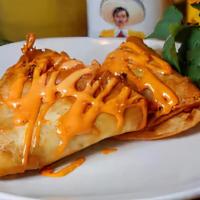 Philly Cheesesteak Puff · shaved beef, sautéed onions, peppers, pepper jack cheese, stuffed in a flour tortilla and de...
