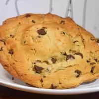 Stuffed Chocolate Chip Cookie · house-baked chocolate chip recipe baked with cream filled cookie inside