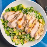 Chicken Cesar · seasoned chicken breast, romaine lettuce, house-made croutons, parmigiano, house-made Cesar ...
