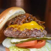 Bourbon Cheeseburger · 1/2 pound california certified angus beef, bourbon onion relish, cheddar cheese, lettuce, to...