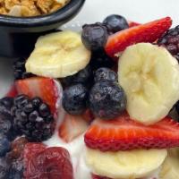 Berry Banana Bowl · Berry compote, yogurt, fresh berries, banana & house-made granola