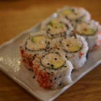 California Roll · Crabmeat, avocado topped with tobiko, sesame.