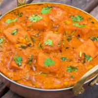 Butter Paneer (with Rice) · Cottage cheese cooked with fresh cream, butter, diced tomatoes and homemade spices with shah...