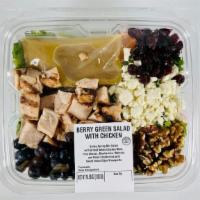 Chicken & Berry Salad 16.5 Oz. · Valley Spring Mix Salad with Grilled White Chicken Meat, Feta Cheese, Blueberries, Walnuts, ...
