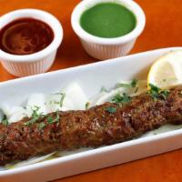 12. Beef Seekh Kebab · Minced beef flavored with sea salt, fresh onions, herbs, freshly ground spices, cooked in cl...