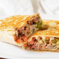 22. Quesadilla El Castillito · A big flour tortilla with melted cheese, any meat, avocado, sour cream, jalapeños, and sauce.