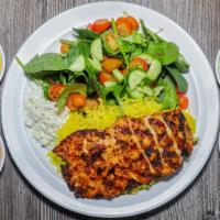 Chicken Breast Rice Bowl · Gluten free. House marinated chicken breast with healthy herbs and spices, rice, house salad...