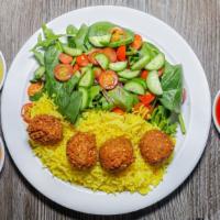 Falafel Rice Bowl · Vegan, gluten free, vegetarian. House made falafels , rice and house salad, tahini sauce.