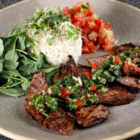 Grass-Fed Beef Skewered Bowl · Chimichurri Sauce. 
Dairy and Gluten Free.