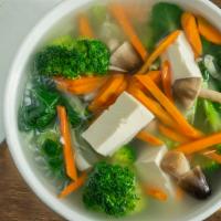 23. Mixed Vegetables Noodle Soup with Vegetarian Broth · Vegetarian Dish: 
Serve with Bok Choy, Broccoli, Mushroom, Tofu and Carrot in Vegetarian Bro...