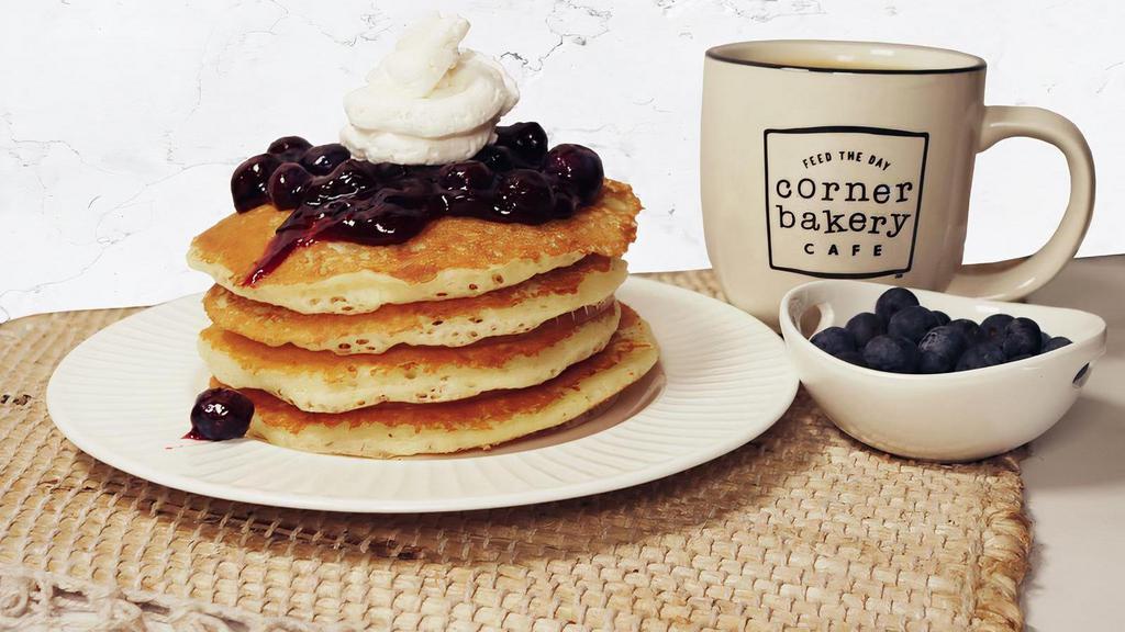 Blueberry Pancakes - New! · For a limited time only! Four fluffy buttermilk pancakes topped with blueberry compote and vanilla maple syrup; add a side of bacon and / or scrambled eggs