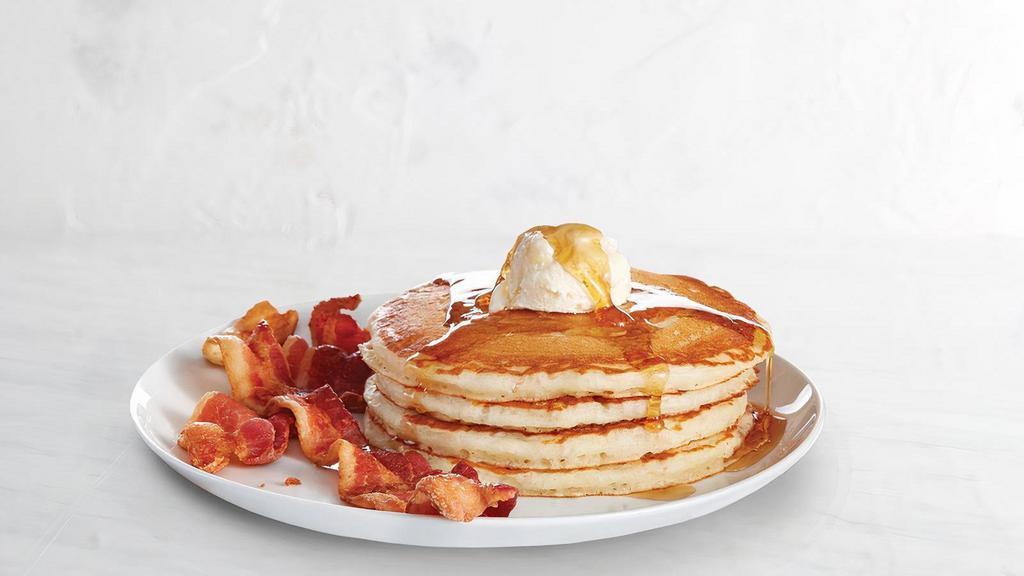 Buttermilk Pancakes · four fluffy buttermilk pancakes; add a side of bacon and / or scrambled eggs (where available)