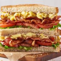 Bblt & Egg Sandwich · scrambled eggs, bacon, tomato, lettuce, black pepper balsamic aioli, white toast