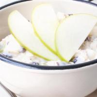 Apple & Banana Overnight Oats · rolled oats, low-fat vanilla yogurt, green apple, banana and dried cranberries served with r...