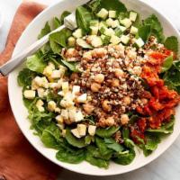 Power Greens & Grains Salad (V) · power greens blend of baby kale, arugula, & spinach, chickpeas, ancient grain blend, cucumbe...
