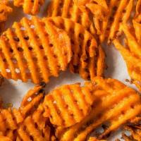 Sweet Potato Fries · Our crispy sweet potato waffle fries. Made fresh to order.
