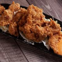 Chicken Kara-age · Japanese style popcorn chicken with a side of spicy mayo.